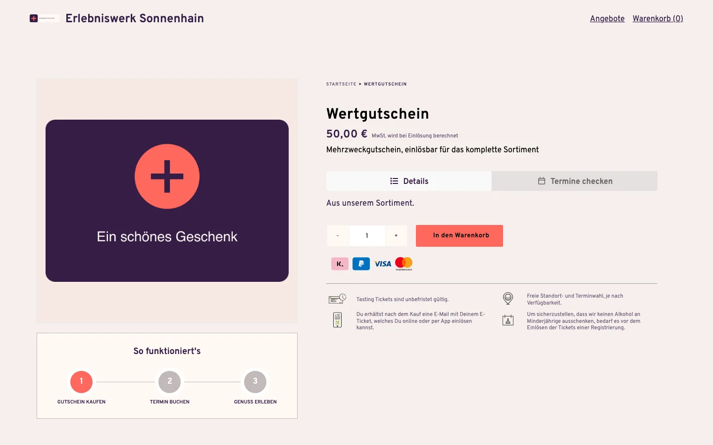 Kauf eines Wertgutscheins im fiktiven Shop